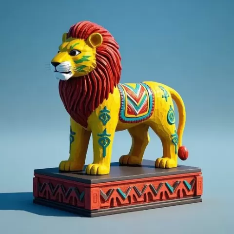 4042 Laughing African Lion with Majestic Mane – Full-Color Totem 3D Model, pug, dachshund, poodle, cat, dog, monkey, zebra, animal, armadillo, lion, fox, faun, pomeranian, troll, platypus, majestic, sculpture, fantasy, STL, DND, ARTE