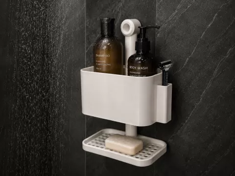 porta shampoo doccia con sapone e rasoio