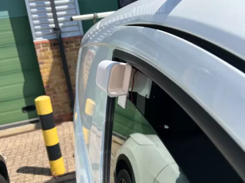 Car window air scoop with fan attachment