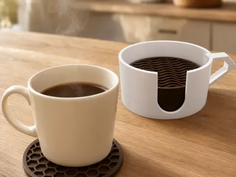 Coaster Holder with 6 Geometric Coasters