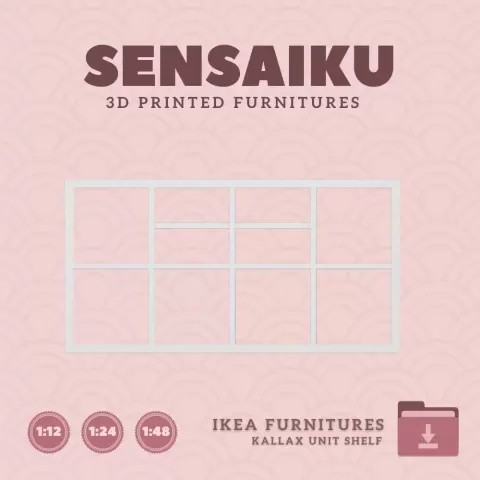 Miniature Replica 14. KALLAX Shelf Unit 4x2 V2 for Miniature Dollhouse IKEA 3D for Miniature Dollhou