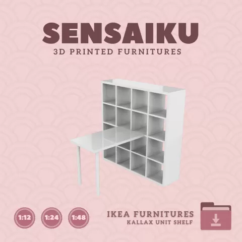 Miniature Replica 06. KALLAX Shelf Unit with Desk V3 for Miniature Dollhouse IKEA 3D for Miniature D