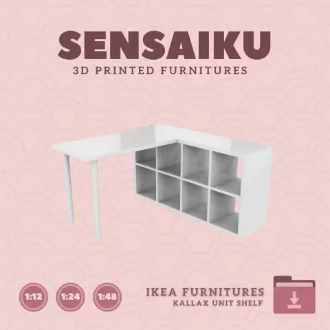 Miniature Replica 05. KALLAX Shelf Unit with Desk V2 for Miniature Dollhouse IKEA 3D for Miniature D