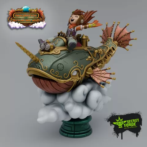 [Whale Rider] Imaginations of a Skytouched Mind – Steampunk Sky Whale, Joyful Pilot, Cloud-Soaring Fantasy Display Model for Painters and Collectors by Secret Forge