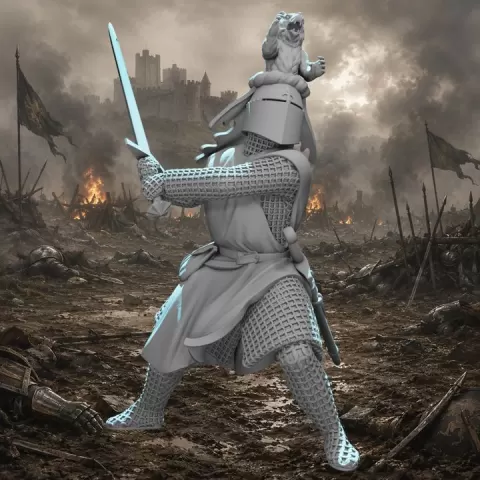 Medieval Knight with Bear Crested Helmet – Unique Character Model | 28mm/32mm STL | Wargaming & TTRPG by Northern Crusades Miniatures