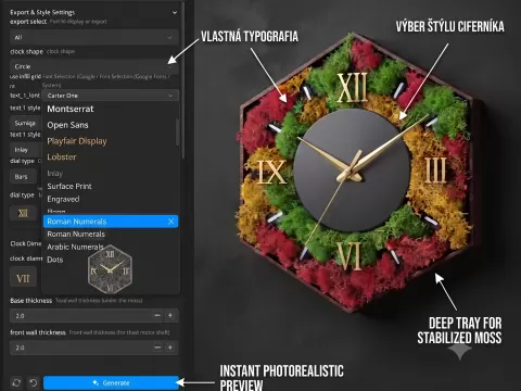 Parametric MossClock Generato:Customizable WallArt