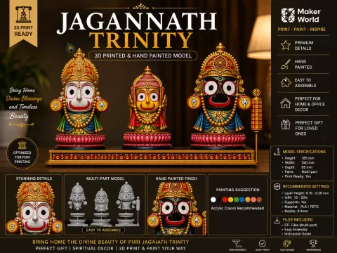 Jagannath Trinity Idol | Multi-Part FDM STL