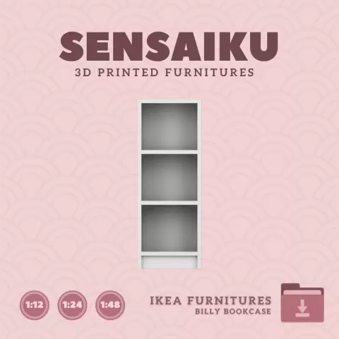 Miniature Replica 04. Billy Bookcase 15_75 x 41_75 in for Miniature Dollhouse IKEA 3D Print (1:12,24
