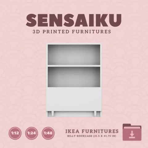 Miniature Replica Billy Bookcase 31_5 x 41_75 in for Miniature Dollhouse IKEA 3D Print (1:12,24,48)