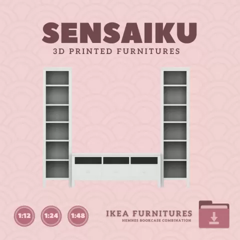 Miniature Replica HEMNES Bookcase and TV Unit for Miniature Dollhouse - IKEA (1:12,24,48)