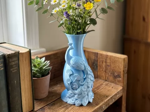 Detailed Peacock Flower Vase