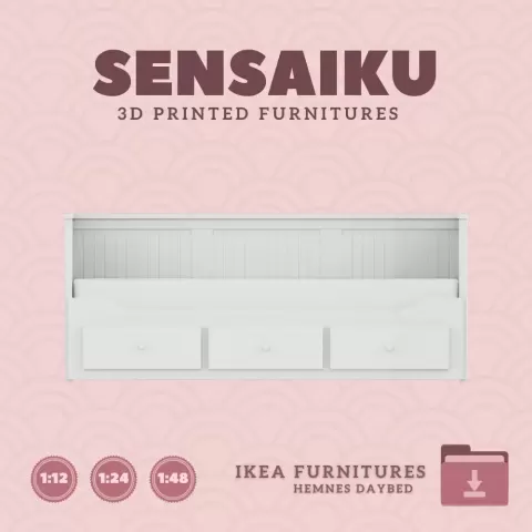 Miniature Replica HEMNES Daybed with 3 Drawers for Miniature Dollhouse - IKEA (1:12,24,48)