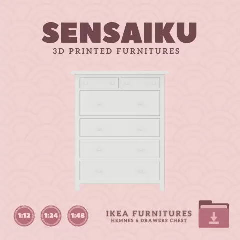 Miniature Replica HEMNES 6 Drawers Chest for Miniature Dollhouse - IKEA (1:12,24,48)