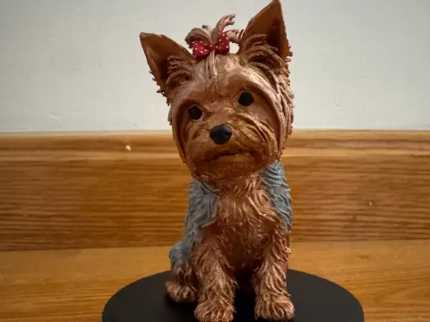 Realistic Yorkshire Terrier Figurine with Bow