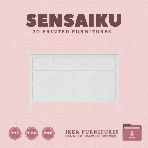 Miniature Replica HEMNES 8 Drawers Dresser for Dollhouse - IKEA (1:12,24,48)