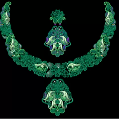 Luxury Bridal Jewelry Set – Intricate Floral Filigree Necklace & Earrings – 3D Print STL