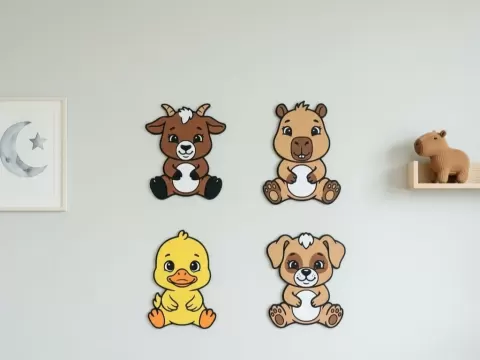 Cute Baby Animals Wall Decor Set 3 - Capybara