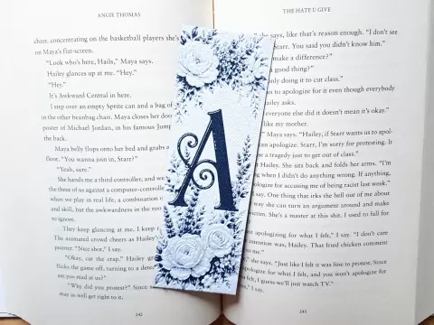 Bookmark, Monogram A, Floral Background, Hueforge