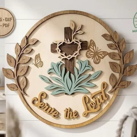 Serve the Lord 3D Layered Cross Design