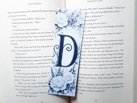 Bookmark, Monogram D, Floral Background, Hueforge