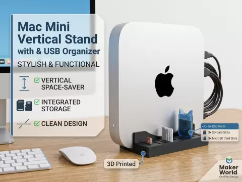Mac Mini 2023 Vertical Stand with SD/USB Organizer