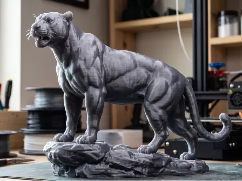 Powerful Muscular Jaguar Statue-High Detail Sculpt