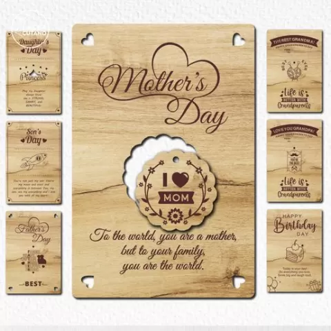 Mothers Day Greeting Card SVG Laser Cut Files - Set Of 7 Laser Engraved Sign Laser Cut Template DXF AI CDR