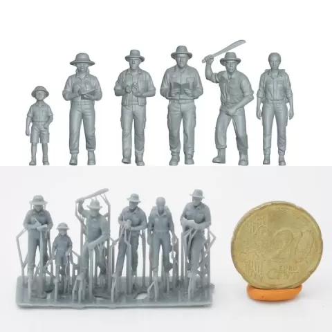 Jungle Expedition Figure Set – 6 h0 scaled Miniatures (1/87 pre-supported) - 1/76 & 1/72 Scale by 3Drifter-Miniatures