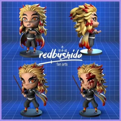 Kyojuro Rengoku Bushiny Style Fan Art From Kimetsu No Yaiba. Two Poses And Optional Heads.