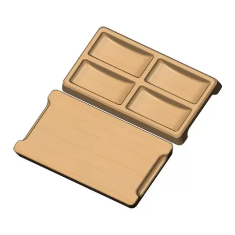 Rectangular 4 slots serving tray relief 3D print model