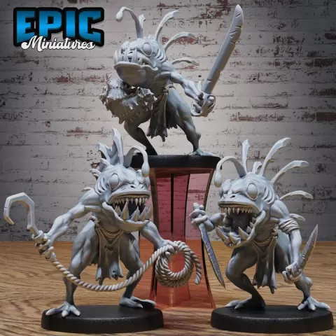 Angler Fish Savage Set / Underwater Warrior / Water Bandit / Anglerfish Creature / Aqua Villager Beast / Sea Fighter / Ocean Encounter by Epic-Miniatures