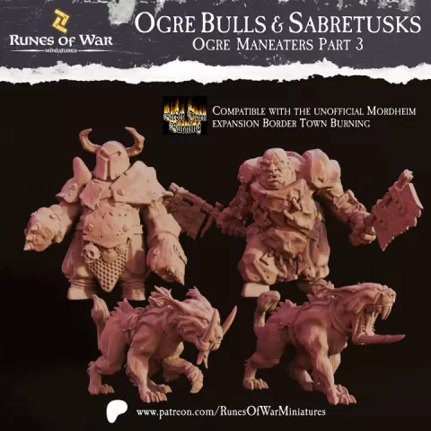 Ogre Maneaters - Bulls and Sabretusks (Presupported) by Runes of War Miniatures