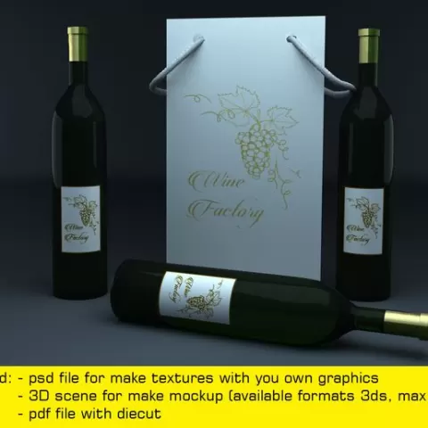 Triangle paper bag for three wine bottles 3D model 3D model