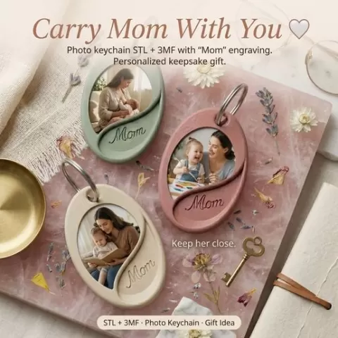 Mom Photo Keychain – 3D Printable Picture Holder Keychain | Mother’s Day Gift | DIY Photo Keychain | Digital Download STL and 3MF