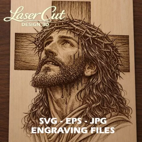 Jesus Crown of Thorns Engraving Files | Christian Cross Portrait SVG JPG EPS | Fiber Laser Engraving Design