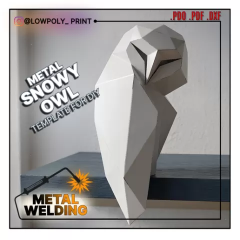 DIY metal snowy owl welding sculpture template,digital low poly snowy owl,dxf,pdo,files for cnc plasma or laser cutting
