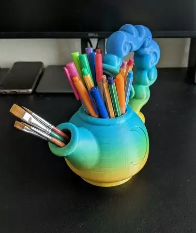 Caterpillar Teapot Pen Holder | Fantasy Garden Desk Organizer | 3D Printed Brush Pot