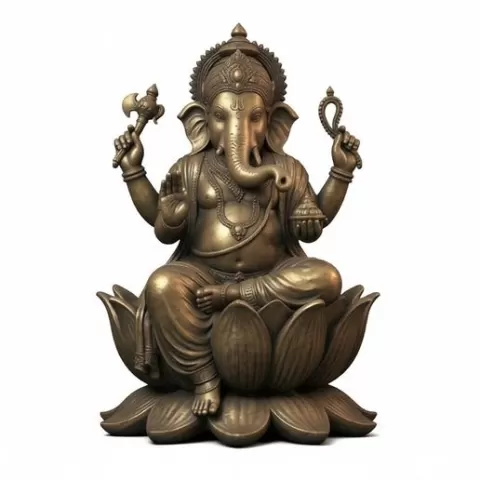 Sacred Ganesha Sitting on Lotus – Premium Brass Style 3D Model | High Detail STL