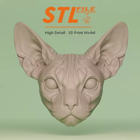 Sphynx Cat Head STL – Art Doll DIY – 3D Print File – With & Without Eyes – Realistic Cat Sculpt – ZBrush Model