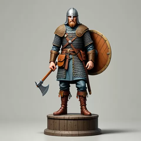 3888 Viking Warrior in Full Armor 3D Model, fantasy, knight, dragon, dog, character, monster, gothic, warrior, miniature, minimalist, magic, collectible, figurine, skull, skeleton, STL