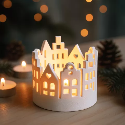 Christmas Village Candle Holder | Cozy Christmas Houses | Nordic Tea Light Decor