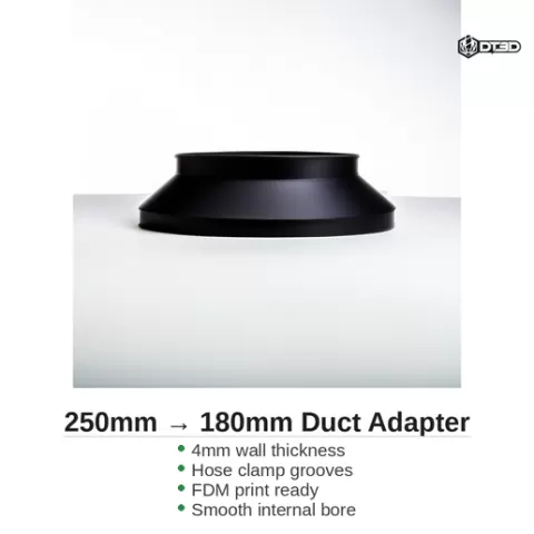 250mm to 180mm Duct Adapter — Reducer with Hose Clamp Grooves | 250mm to 180mm European Range Hood Commercial Extraction Bridge