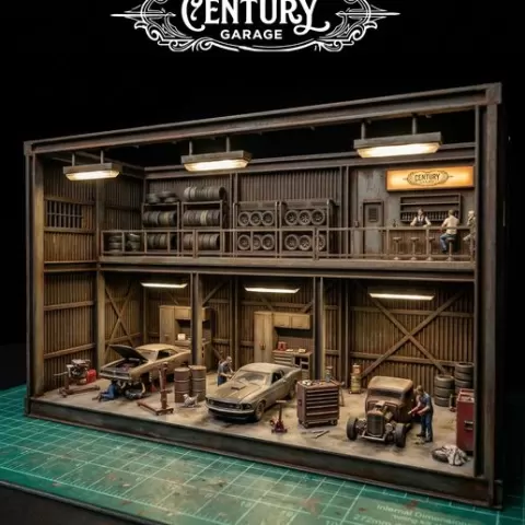 1/64 Scale "The Century Garage" Diorama STL Files | 2-Story Industrial Custom Shop | Hot Wheels