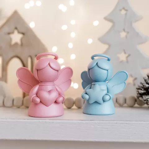 Cute Christmas Angel Figure Set | 2 pcs Guardian Angels | Heart & Star Designs | Heavenly Holiday