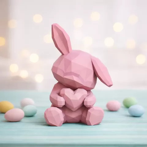 Low Poly Bunny with Heart | Cute Geometric Easter Rabbit