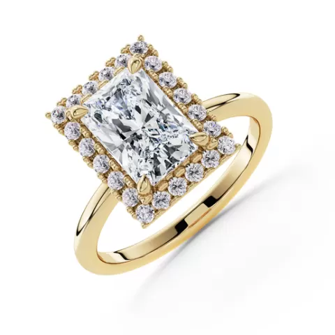 Radiant Cut Double Halo Engagement Ring + Professional Renders – Diamond Halo Ring – Jewelry CAD 3DM + STL – 3D Printable Ring