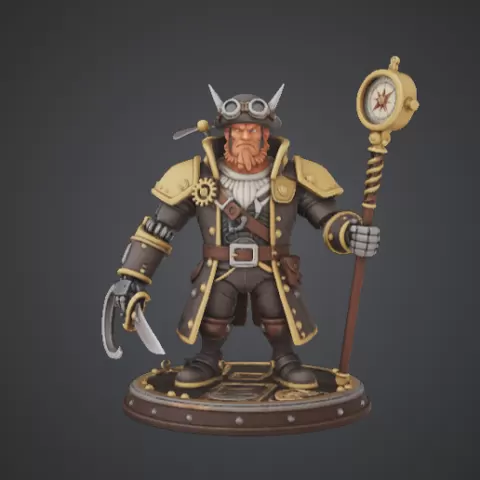 Steampunk Explorer Captain – Clockwork Adventurer with Compass Staff