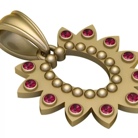 Luxury Ruby Sunflower Beaded Gold Pendant 3D Model