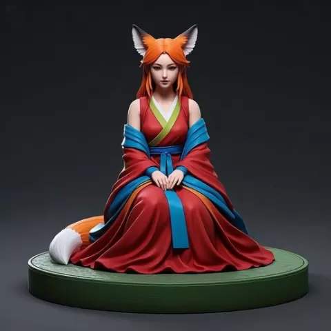 3713 Fox Spirit Woman in Pu Song Ling Style, Halloween, fox, spider, troll, gnome, gorgon, wild, bat, monster, gothic, wizard, witch, werewolf, horror, beast, mutant spider, skeleton, skull, 3D, STL