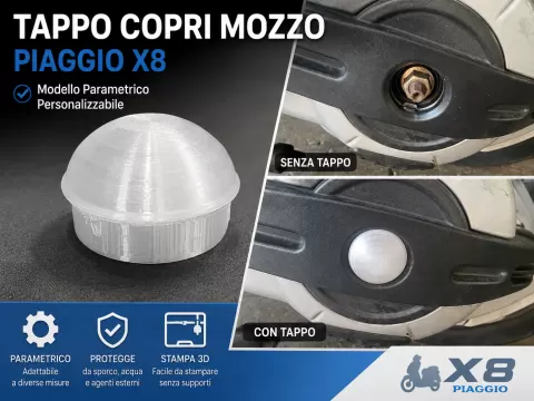 Piaggio X8 400 Rear Hub Cap – Parametric OpenSCAD